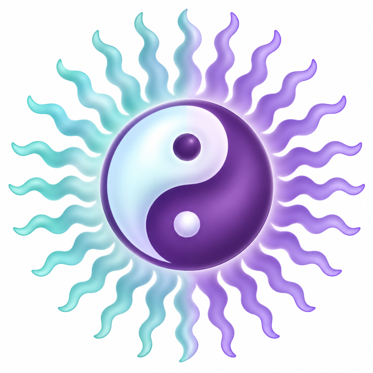 Green and purple sun with a yin-yang center